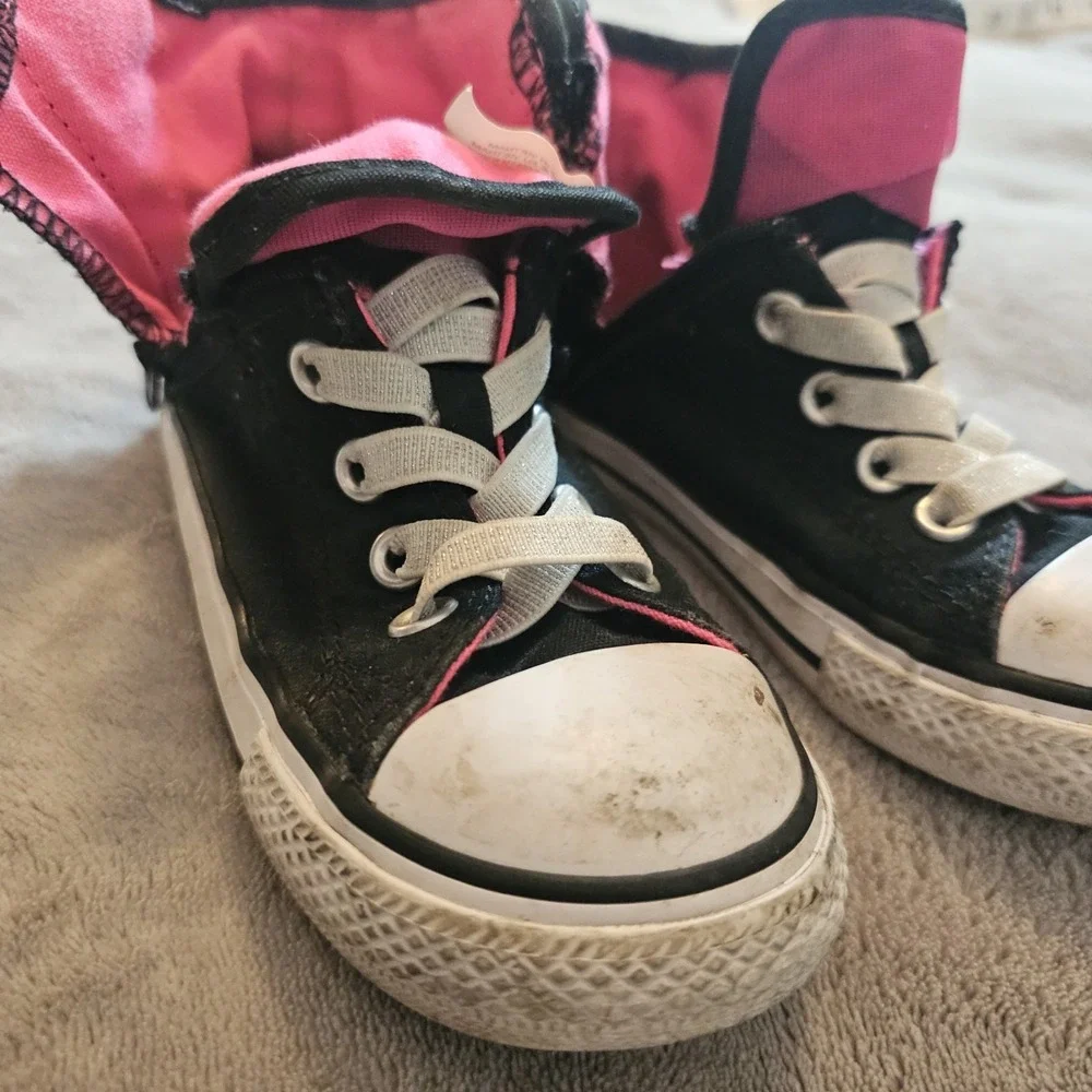 Converse All Stars Hi-Tops Pink Ribbon Ruffle Design Black Infant Size 9